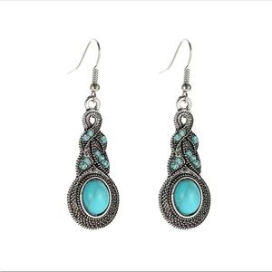 Vintage Antique Silver and Turquoise Drop Earrings